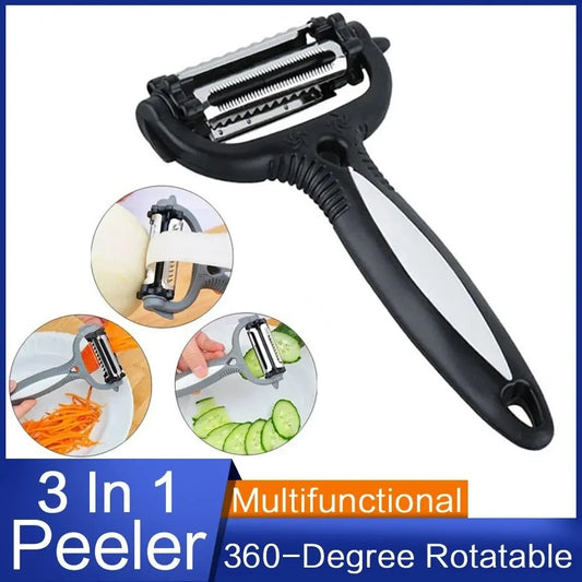 1PC New Multifunctional 360 Degree Rotary Peeler Kitchen Tool 3 in 1 Rotary Fruit Vegetable Carrot Potato Peeler Cutter Slicer